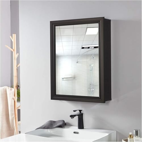 Armario de pared con espejo de baño moderno de 1 puerta con 2 estantes, almacenamiento de medicamentos blanco para baño y sala de estar, 50 x 69,8 cm