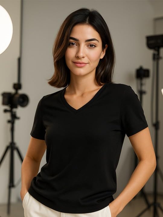 Image of JUNEBERRY Cotton Lycra Regular Fit V- Neck Solid Core Half Sleeves T-Shirt for Women & Girls (Colors Available: Black, Green, Magenta, Blue, Orange & Limeade)