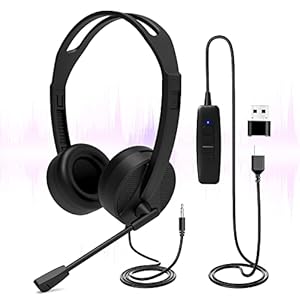 USB Headset with Microphone, 3.5mm/USB Jack 2-In-1 Computer Headset with Noise Cancelling & Audio Controls for Laptop Tablet, PC Headphone for Skype Call Center, Business Chat, Gaming, Teaching, etc