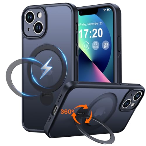 Coque de protection premium iPhone 13 noire mate compatible MagSafe avec anneau 360 intégré