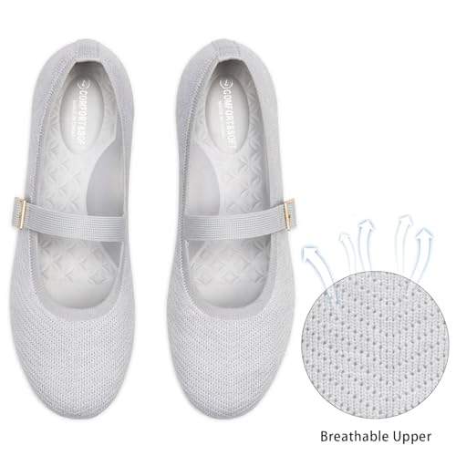 Image of Frank Mully Women's Mary Jane Flats Comfortable Dressy Ballet Flats Casual Round Toe Slip On Washable Knitted Fabric Office Work Woman Shoes