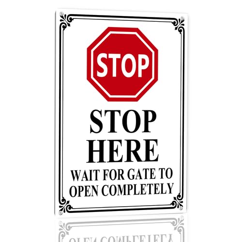 Horienteeon Stop Wait for Gate to Open Completely Aluminum Sign 14×20cm, Sturdy Aluminum Metal Signs Rust Free, Prevent Injuries Damage to Electronic Security Sign Outdoor