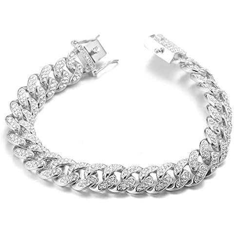 HALUKAKAH Cadena de Oro para Hombre Cubano de Diamantes en Chapado en Oro Blanco Platino Plata de Ley Vermeil Pulsera Cover