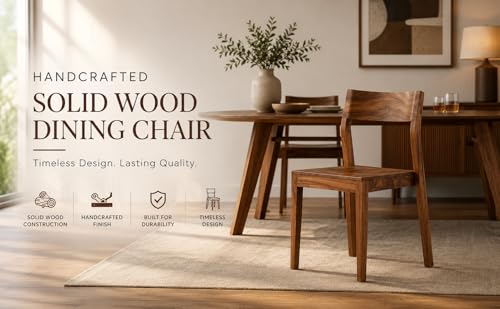Image of Genuine Decor Set of 2 Rosewood Dining Chairs - Rustic Teak Brown Finish, Solid Wood, No Cushion, Perfect for Dining Room (Cushion)