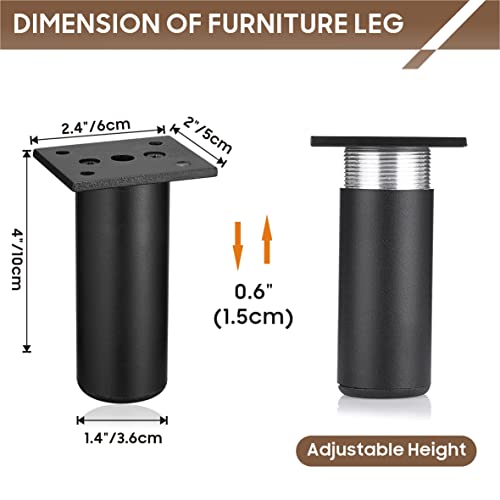 MixDora 4Pcs Adjustable Furniture Legs Black Metal Sofa feet Aluminum Alloy Couch Legs Wardrobe Foot Bed Feet Furniture Replacement Legs - Image 4