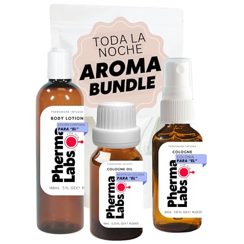 PHERMALABS Feromonas Toda La Noche Colonia Esencial Bundle Plus: Colonia, Aceite corporal y Loción corporal (3 artículos) - para él [atraer mujeres]