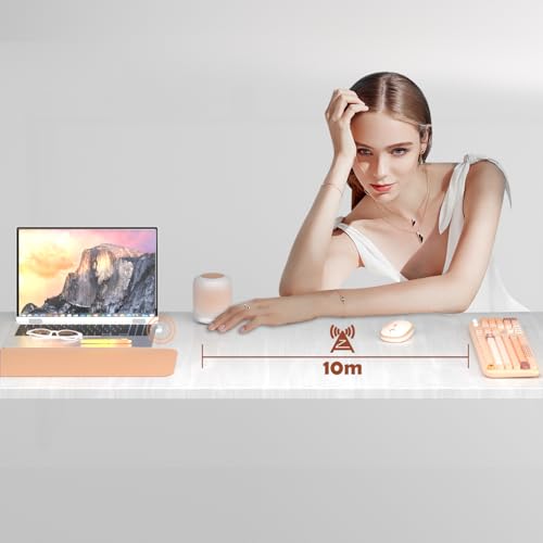 Image of Wireless Keyboard Mouse Combo, Keyboard and Mouse Set,104 Round Keys Colorful Wireless Typewriter for MacBook Windows Laptop Tablet Coffee