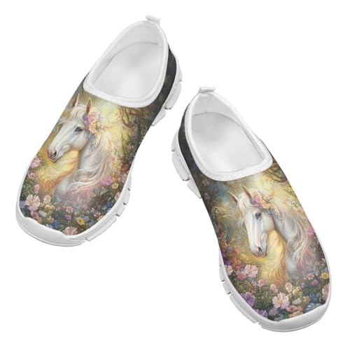 Kids Slip On Walking Shoes for Boys Girls Breathable Mesh Casual Shoes Loafers Non Slip Lightweight Comfort Sneakers Spring School Day White Sole Size 11-15