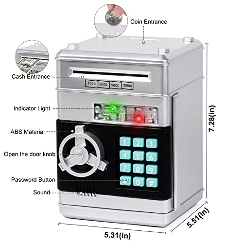 Image of Refasy Piggy Bank Cash Coin Can ATM Bank Electronic Coin Money Bank for Kids Age 3-12, Money Savings Box Mini ATM Coin Bank Toys Gifts for 3 4 5 6 7 8 9 10 11 12 Year Old Boys Girls