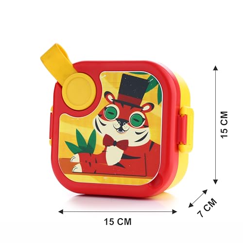 Image of Homeor Stainless Steel Box with Spoon, Tiffin Box for Kids, Airtight BPA Free & Leakproof Lunch Box, Steel Box for School Girls and Boys, Snacks Tiffin for Kids, 500 ML, Red & Yellow