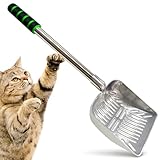 SunGrow Cat Litter Scoop, Stainless Steel Long Handle Chicken Coop Poop Scooper, Comfortable 9” Handle, 5” Wide Mouth, Narrow Slits and High Sides Metal Sifter, for Litter Boxes or Gardening