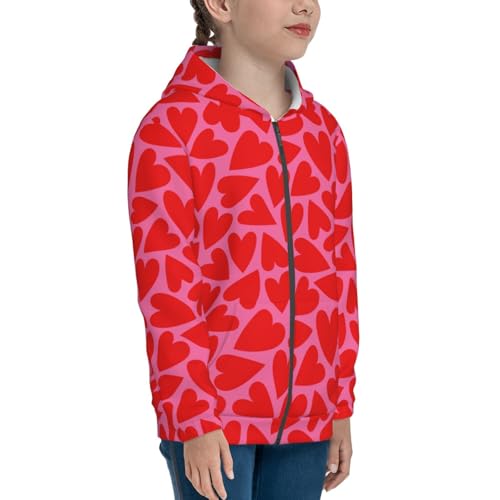 Red Love Heart Kid Hoodies Boys Zip Up Sweatshirts Girls Pullover with Pocket4