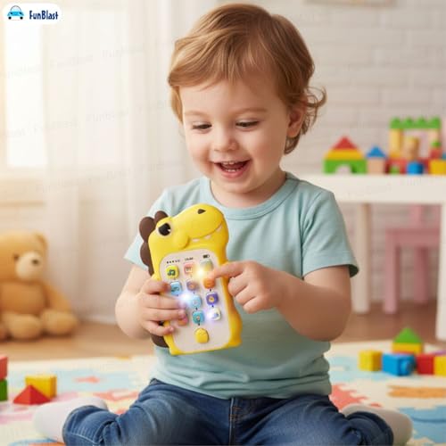 Image of FunBlast Cartoon Musical Mobile Phone for Kids, Mobile with Light & Sound Toys for Babies | Educational Toys for Kids 3+ Years /Boys /Girls-1 Unit (Dino-Yellow)