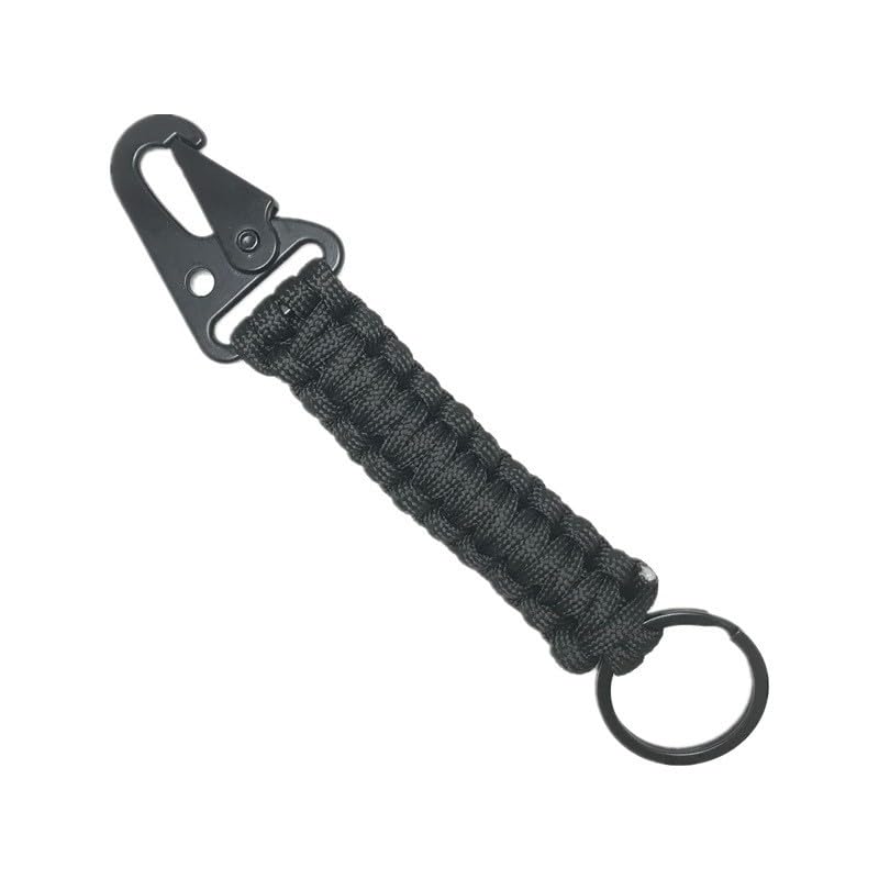 1 llavero for exteriores, anillo mosquetón for acampar, cuerda de paracaídas militar, kit de supervivencia for acampar, nudo de emergencia, herramientas for abrir botellas(1pcs Black)