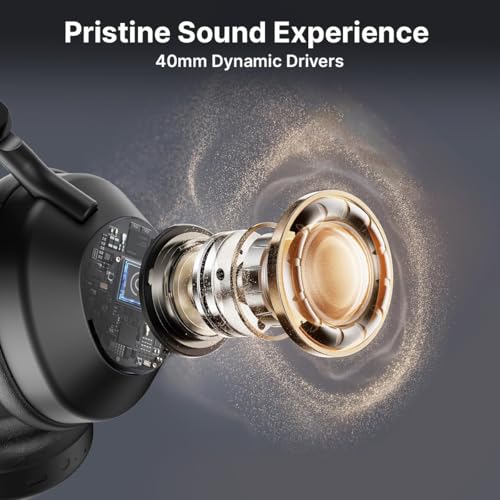 Image of pTron Studio Ultima w / 60Hrs Playtime, Dual Device Pairing, 40mm Drivers, Custom EQ, Mobile App, Wireless Over Ear Headphones w /HD Mic & TruTalk AI-ENC Calls, BTv5.4 & Type-C Charging (Jet Black)