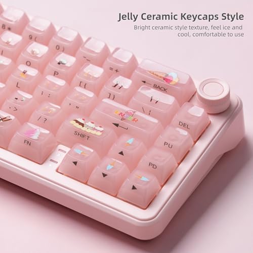 Image of Womier Pink Jelly Keycaps, Ceramic Keycaps Style Clear Keycap | Ice-Cream Cute Transparent Shine Through Custom 60 65 75 Percent for Cherry MX,Gateron Mechanical Keyboards, MDA Profile,Pink