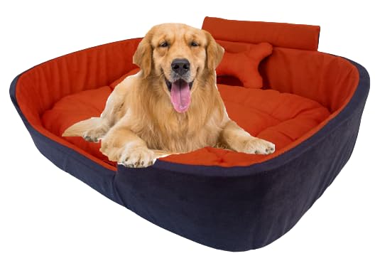 YUCKY Luxurious Deluxe Washable Velvet Suede Sofa D Shape Dog Cat Pet Soft Comfortable Mountain Soft Beds Sofas Chair 4 in1Reversible Medium Bone Shape Pillow (Bone+Bed Orange (B0CN7DK2B7) Amazon Price History, Amazon Price Tracker