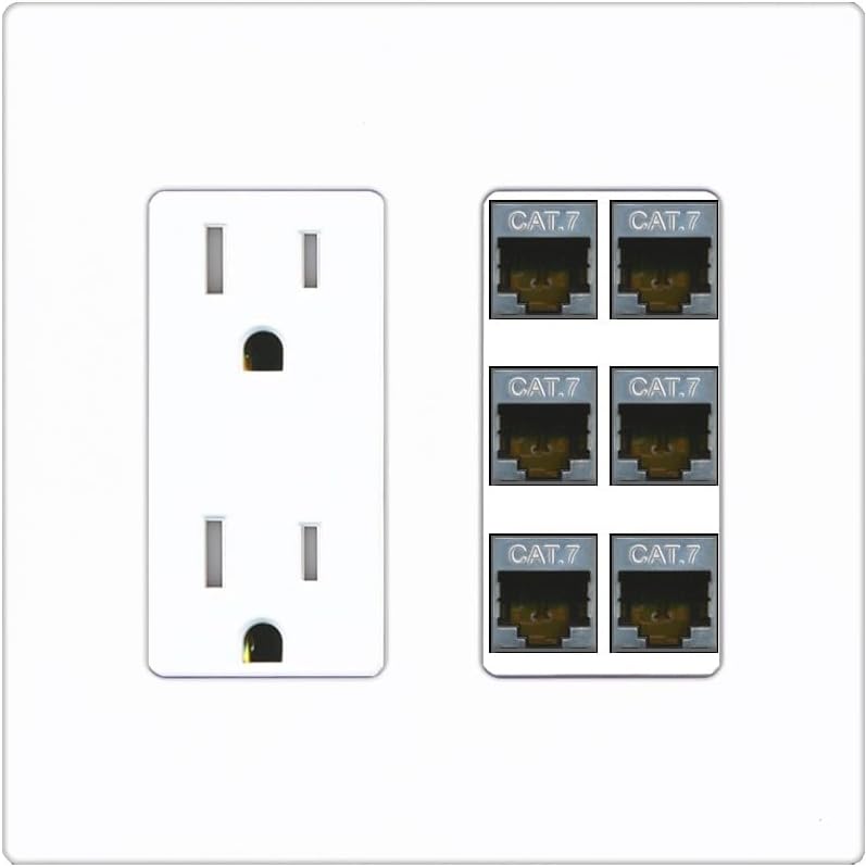 RiteAV 6 Port Cat7 Shielded Ethernet Wall Plate - Tamper Resistant Outlet [Round White]