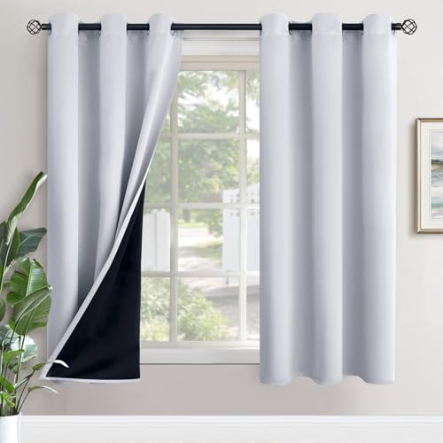 Image of YoungsTex 100% Blackout Curtains 72 Inch Length for Bedroom, Grommet Thermal Insulated Black Out with Black Backing for Living Room Window Room Darkening, Silver White, 2 Panels, 42 x 72 Inch