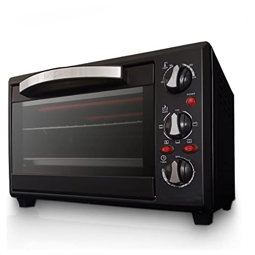Grunkel - HR-28NRM - Horno eléctrico multifunción de sobremesa de 28L. 3 funciones de calor, selector de temperatura hasta 230ºC y temporizador de 60 min. Accesorios incluidos - 1600W – Negro