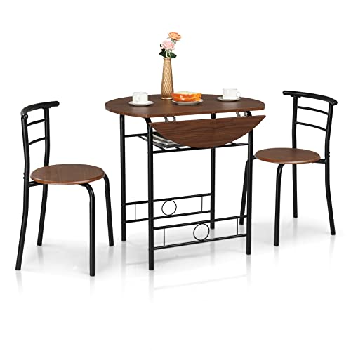 VINGLI 31.5' Drop Leaf Dining Table Set 3 Pieces for Small Space,Small Kitchen Table Set for 2,Round...