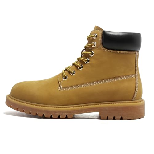 Classic 6-inch work boots, wheat-colored cowhide, lace-up design, padded collar, hard-wearing oxford sole