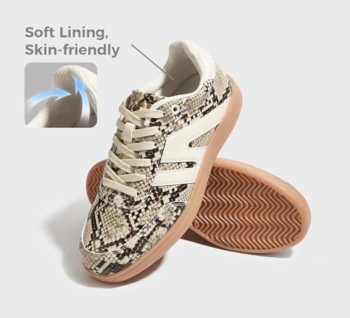 Image of LUCKY STEP Women Retro Gum Sole Fashion Sneakers | Genuine Leather Classic Tennis Skate Walking Shoes Anti Slip Trainers