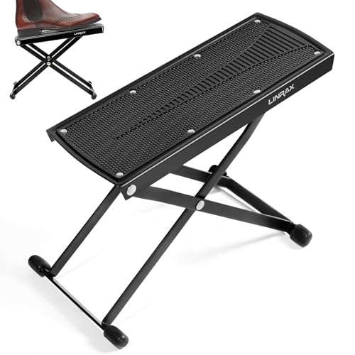 Linrax S1 Reposapiés para Guitarra, Ajustable en 6 Niveles, Taburete para Pie Plegable con Base de Goma Antideslizante, Pedal Portátil para Guitarra Clásica Acústica Eléctrica Bajo, Soporte de Metal