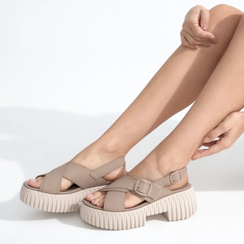 Image of UBFEN Womens Platform Sandals With Arch Support Comfy Walking Wedge Crisscross Band Summer Casual