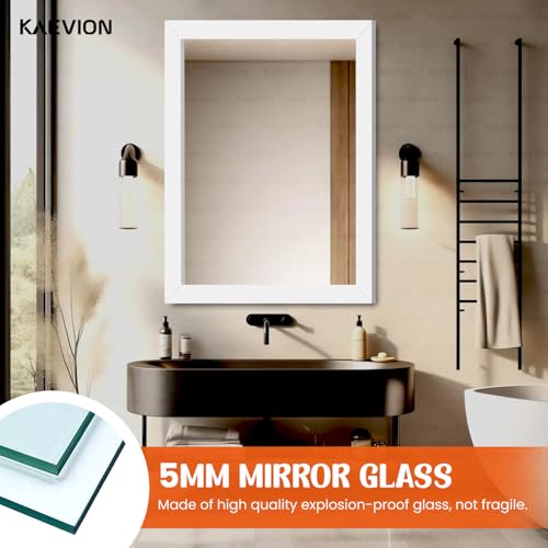 Image of kaevion Wall Hanging 2ft White Water Proof PVC Framed Mirror |Wall Mirror for Bedroom or Bathroom |Home Decor Wall Mounted for Bedroom Living-Room Vanity Farmhouse| wash Room Mirror for Wall