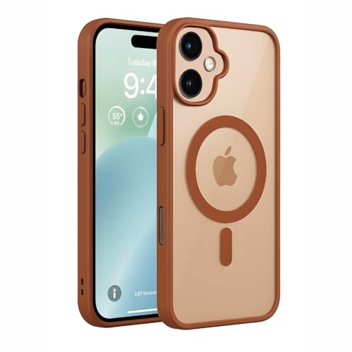 Image of AIBEX Clear Mag-Saf Case for iPhone 16 Plus - 1,500 G Strong Magnetic Lock, Crystal-Clear Anti-Yellowing Back | Military-Grade Drop Protection | Camera Guard, Slim & Lightweight - Brown