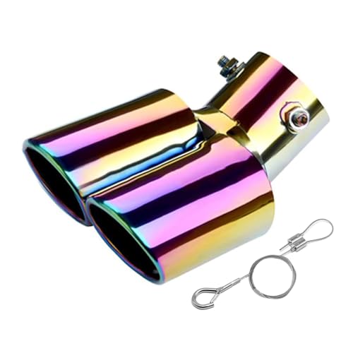 srasakan 車用 マフラーカッター 下向き式 2本出し 口径2.5インチ 落下防止ワイヤー付き エキゾーストチップ ステンレス製 斜めカット 排気管 マフラー パイプ テールパイプ 外装 パーツ カスタム 大型車 軽自動車 取付直径38-53mmに対応 ネオン色