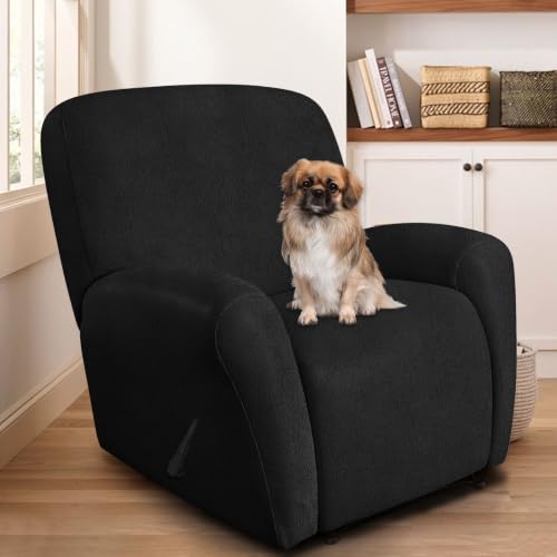 Image of ANARACHON Leather Like Recliner Chair Covers Heavy Duty, 4 Pieces Recliner Cover for Recliner Chair, Leather Cover for Recliner slipcovers Washable for Pets (256Black)