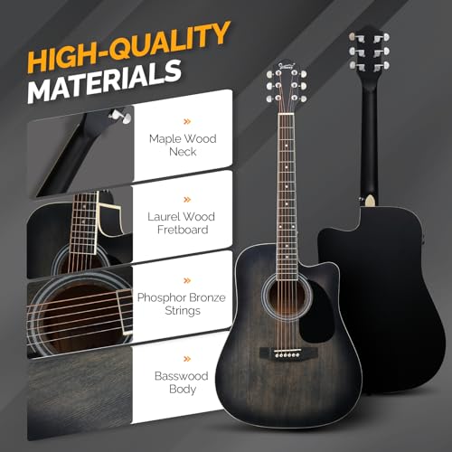 Glarry AEG-BLACK-73 Full Size 6 Strings Acoustic Electric Guitar Beginner Kit, Cutaway 41 Inch Electric Acoustic Guitar W/Inbuilt Tuner, Bag, Strap, Picks, Strings, Basswood Guitarra thumb #4