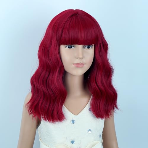 Image of Kids Light Red Wig Girls Short Red Wavy Curly Wigs Child Wig with Air Bangs Synthetic Cosplay Hair Wigs
