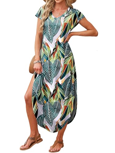 Image of RUMIA Summer Maxi Dresses for Women Cap Sleeve Long Sundress with Pockets