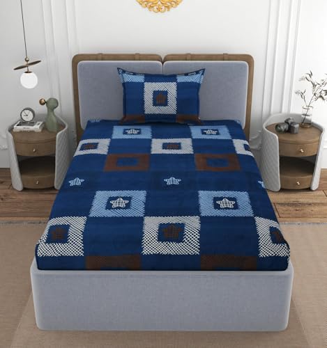 Image of VOMZER Premium 320 TC Fitted Bed Sheet with Full Elastic - Deep Pocket Design - Wrinkle Resistant Fitted Bedsheet 36x72 Single Blue Jali