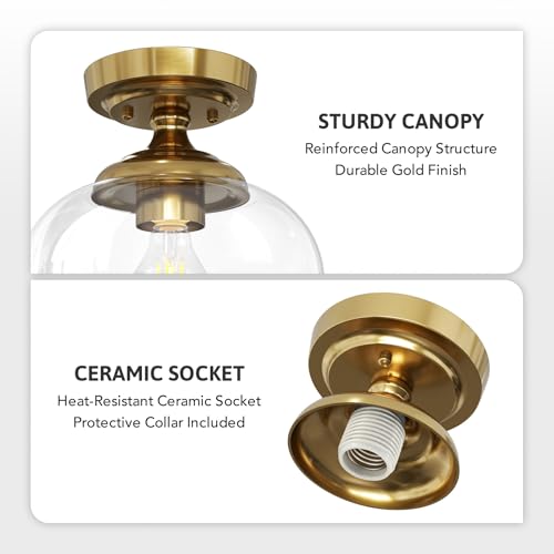 Image of VONLUCE Industrial Semi Flush Mount Ceiling Light, Brushed Gold