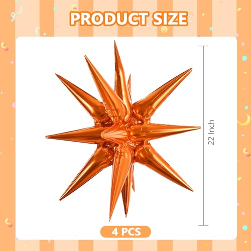 Image of TONIFUL 4 Pcs Explosion Star Balloons Orange Foil Balloon Party Decorations | 22 Inch Large Mylar Star Balloon for Halloween Party Decor Graduation Sunset Themed Birthday Baby Shower Photo Booth Supplies