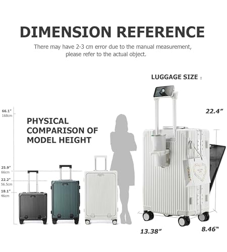 feilario 20in Aluminium Frame PC Hard Shell Spinner Wheels Luggage, Built-In TSA lock Carry on Suitcase, with Cup Holder, USB Port, Phone Holder - Image 5
