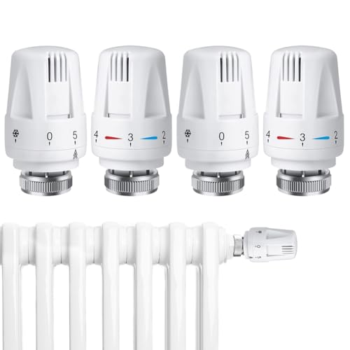4er-Set Heizungsthermostat & Thermostatkopf, M30 x1.5 Heizkörperthermostat mit Automatik-Regelung – Frostschutz, 5-Stufen, Ersatzkopf für Büro/Zuhause