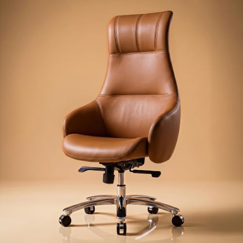 Image of DROGO Calista Ergonomic Office Chair for Work & Home with Premium Vegan Leather | Executive Boss Chair with 5 Cm Seat Depth Adjustment | 3-Point Tilt Recline Lock | Heavy Duty Metal Base (Tan)