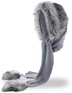 Futrzane Faux Fur Hooded Scarf for Women - Versatile Knitted Cowl for Winter (Grey - Silver Fox)
