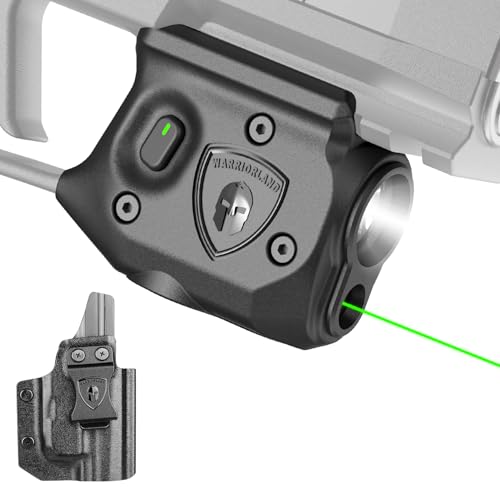 WARRIORLAND Pistol Light Laser & Holster Fit for Sig P365-XMACRO, Compact 150-Lumen Trigger Mounted Tactical Weapon Light with GreenLaser White LED Flashlight & IWB Holster, Power Indicator