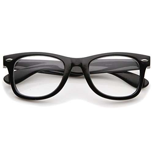 zeroUV Classic Thick Square Clear Lens Horn Rimmed Eyeglasses 50mm (Black/Clear)