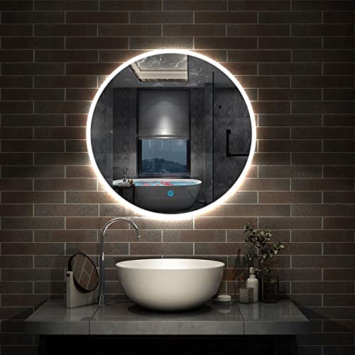 AICA sanitaire 60cm Miroir de Salle Bain Rond LED, 60_x_60_cm Cover