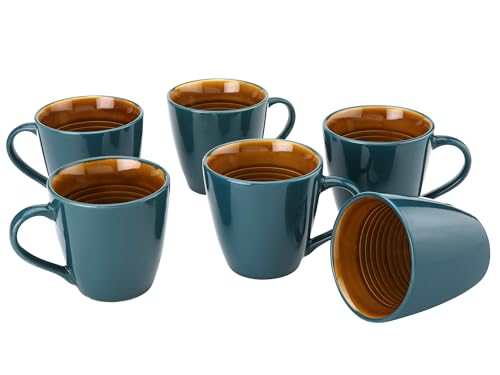 Image of Bodhi House Handcrafted Ceramic Coffee Mug Set of 6 Pieces (350 Ml), Stoneware Tea Cup, Microwave Safe Large Milk Mug, Glossy Finish, Ideal for Daily use, Casual Gatherings and Gifting, Cyan