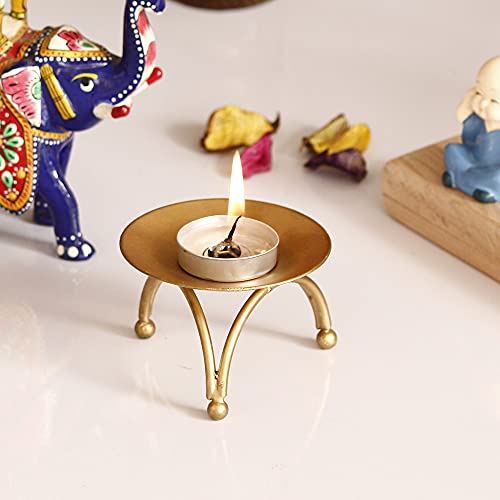 eCraftIndia Handcrafted Golden Metal Tea Light Candle Holder Stan...