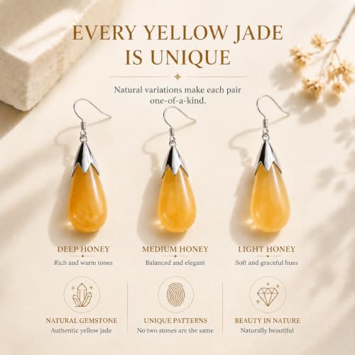 Yellow Jade Earrings for Women Crystal Dangle Drop Birthstone Jewelry - image 4
