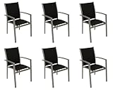 DEGAMO Gartenstuhl Stapelsessel Rivera, Aluminium + Kunstgewebe schwarz, wetterfest, Outdoor, 6 STÜCK